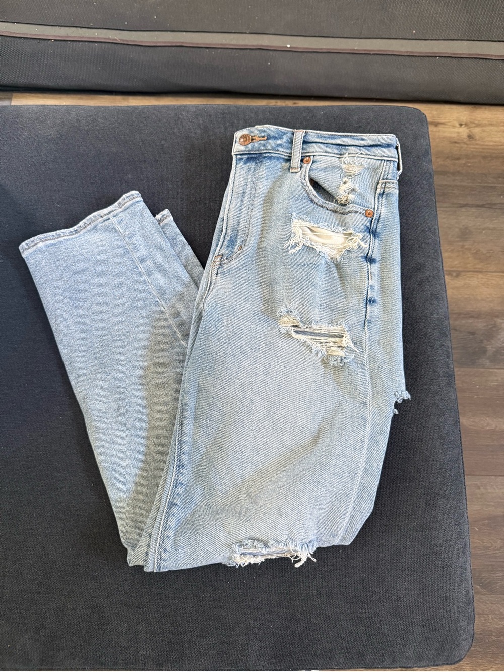 American Eagle Outfitters Faded Light Blue Distressed Mom Jeans